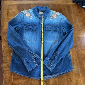 DRIFTWOOD Blue Button Down Shirt with Floral Embroidery